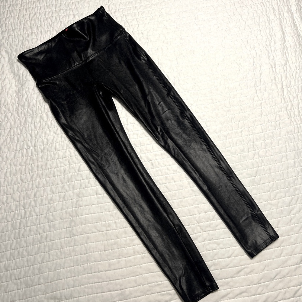SPANX Black Faux Leather Leggings - L
